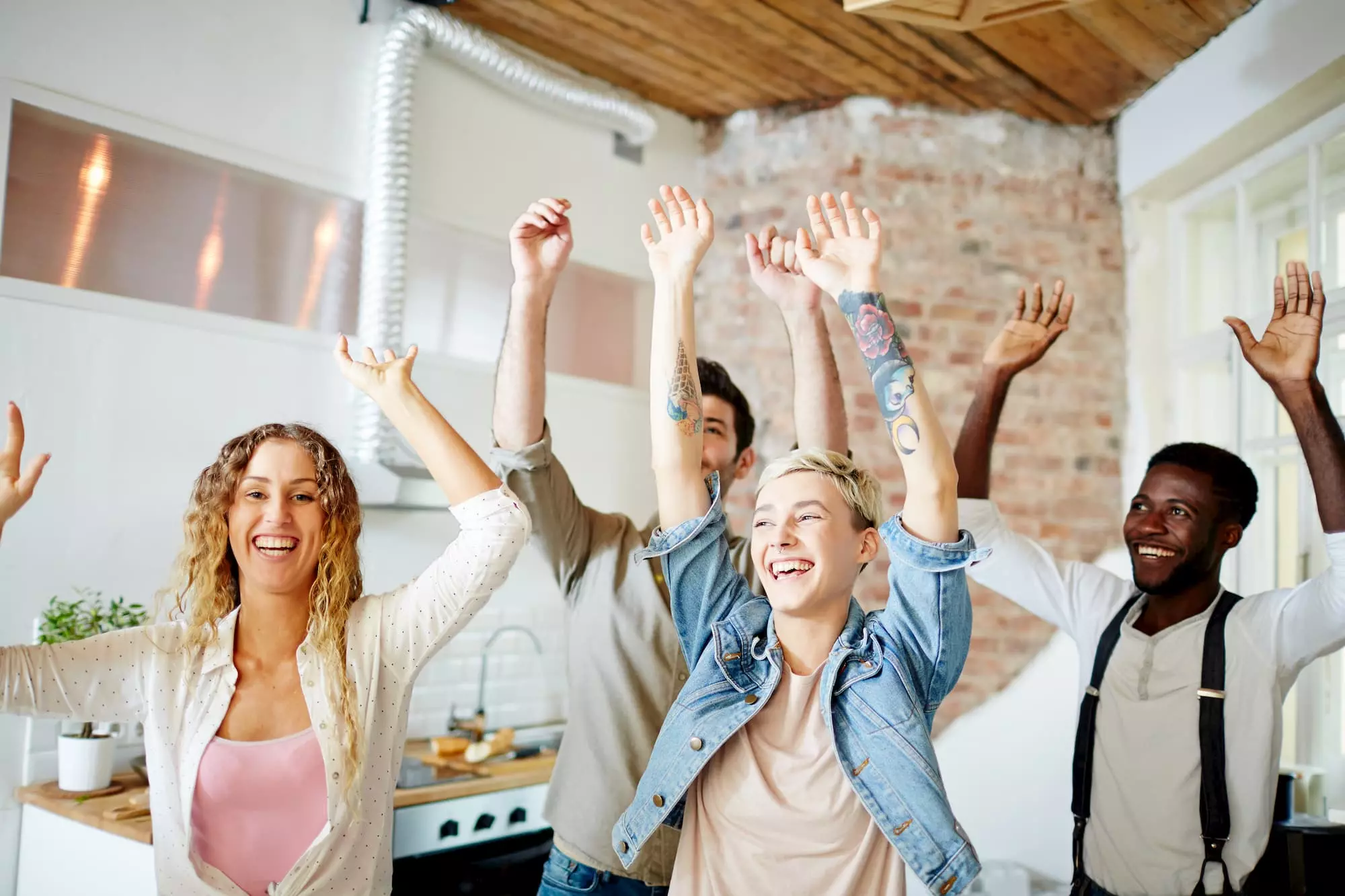 Dancing with friends at home